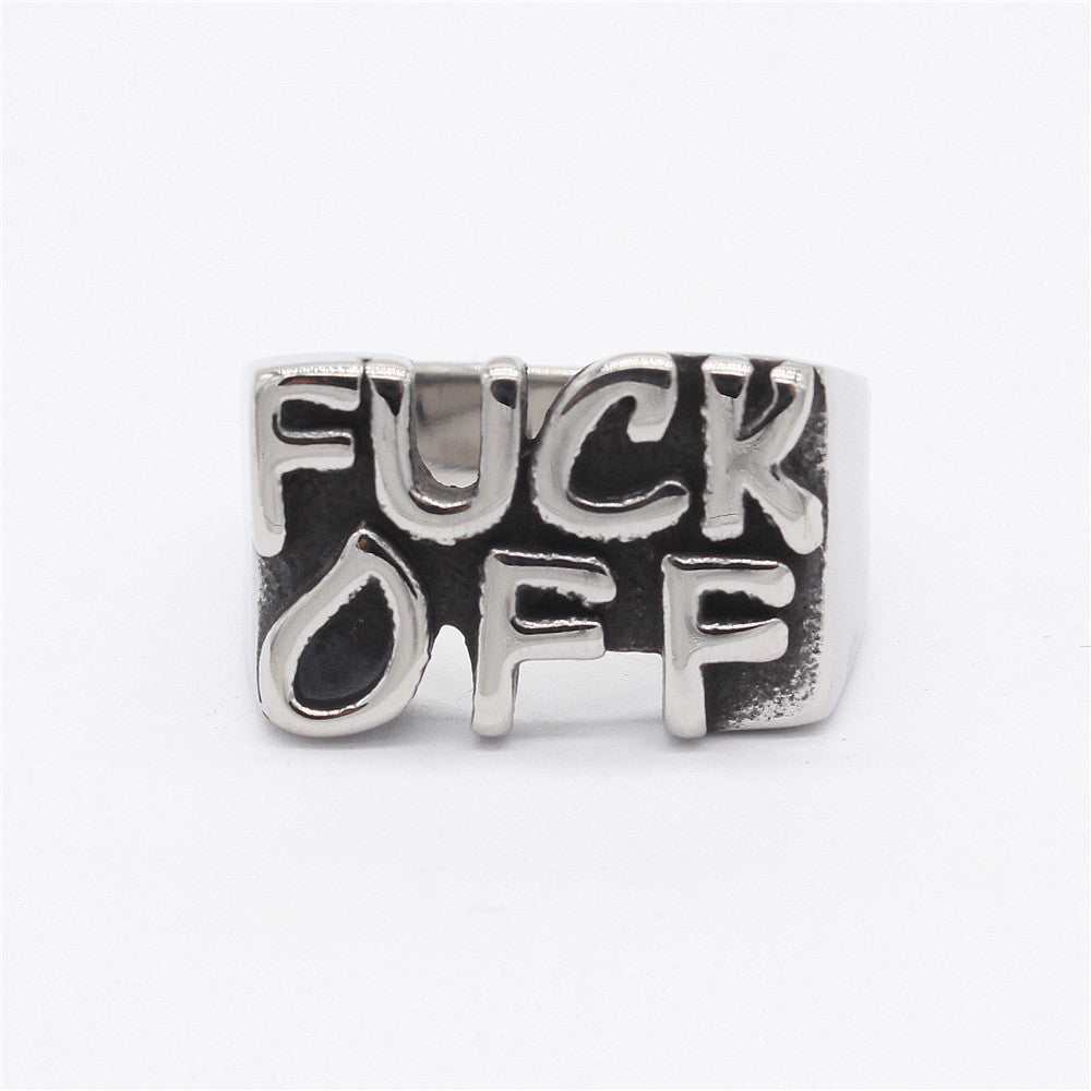 Vintage Letter Fuck Off Men's Titanium Steel Ring