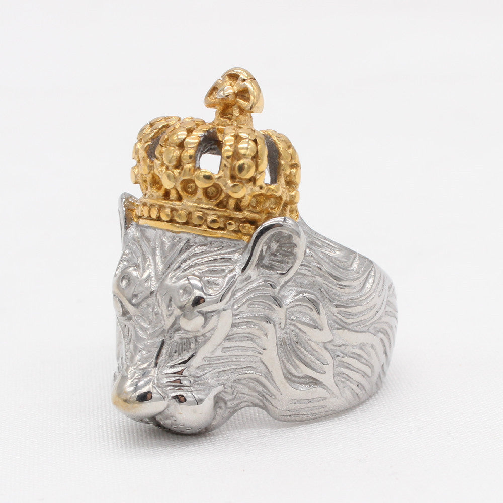 Personalized Retro Crown Lion Men's Titanium Steel Ring for Wholesale in European and American Style