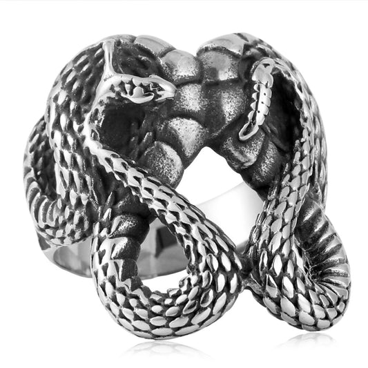 Retro Double Snake Titanium Steel Ring for Men - Trendy Stainless Steel Rattlesnake Accessory