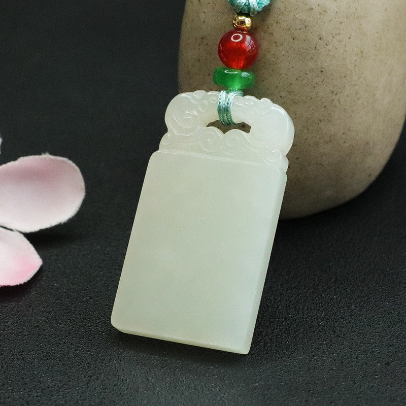 Jade Pendant with Auspicious Clouds Design and White Jade Necklace