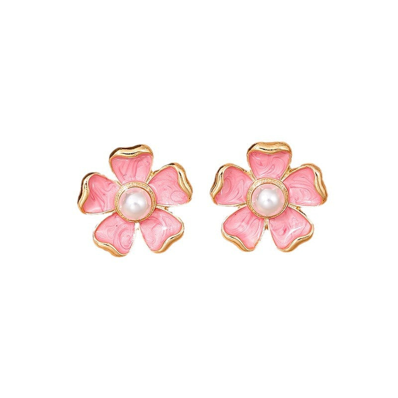 Delicate Pink Flower Metal Earrings for Romantic Summer Dates