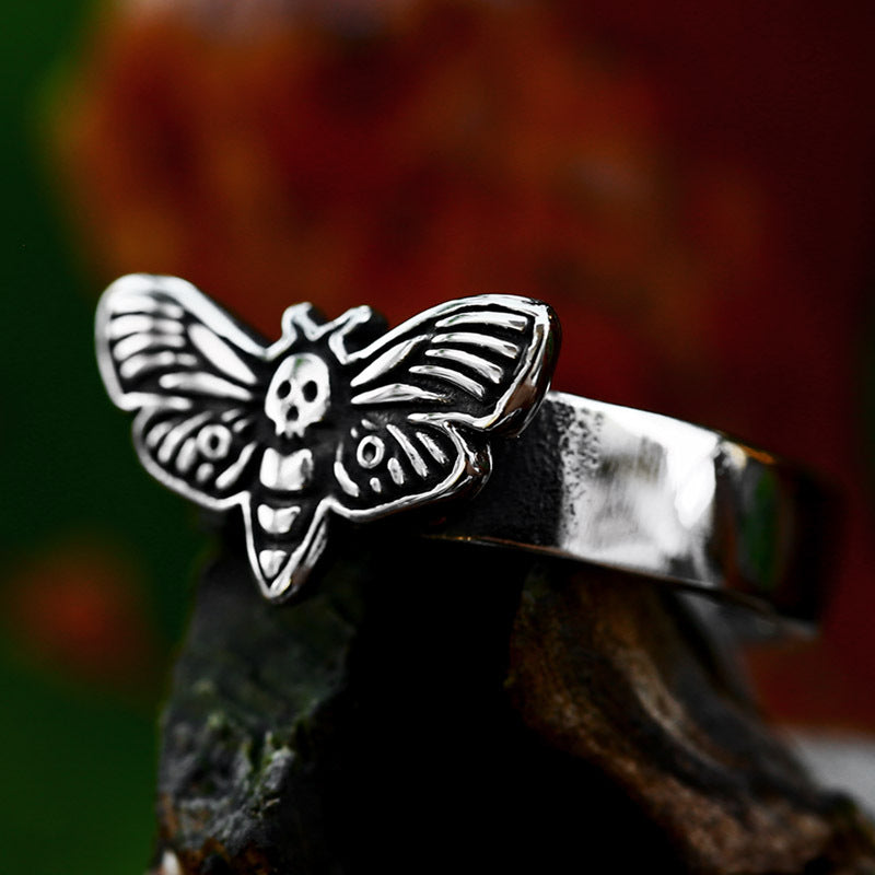 Nordic-Inspired Men's Titanium Steel Ring Jewelry - Wholesale Stainless Steel Moth Design