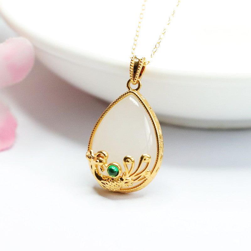 White Jade Phoenix Water Drop Necklace