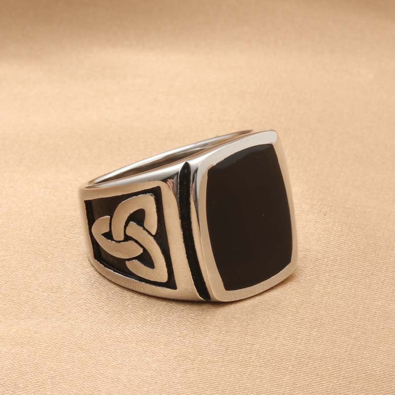 Retro Titanium Steel Epoxy Square Ring for Men - Trendy Jewelry Accessory Direct from Manufacturer