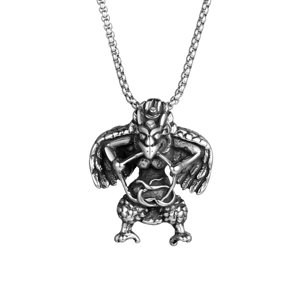 Customizable Titanium Steel Hip-Hop Necklace with Retro Buddha and Bird Pendant for Men