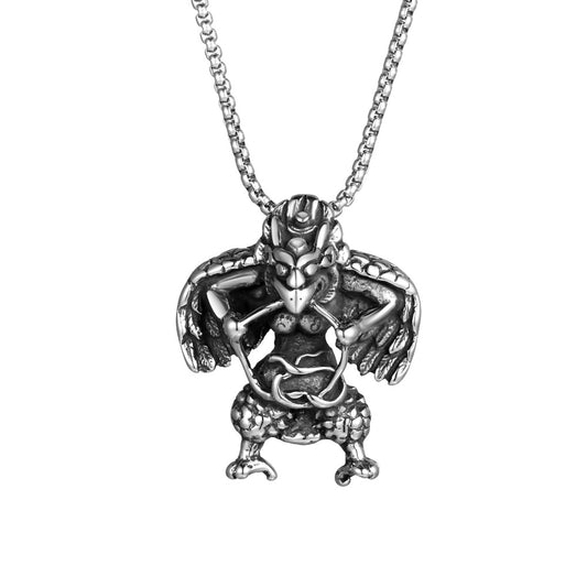 Customizable Titanium Steel Hip-Hop Necklace with Retro Buddha and Bird Pendant for Men