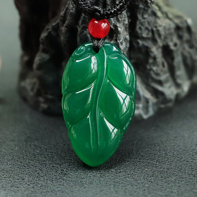 Natural Iced Green Chalcedony Leaf Pendant Jewelry