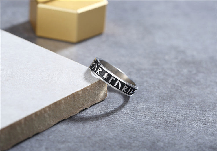 Vintage Viking Text Titanium Steel Ring for Men