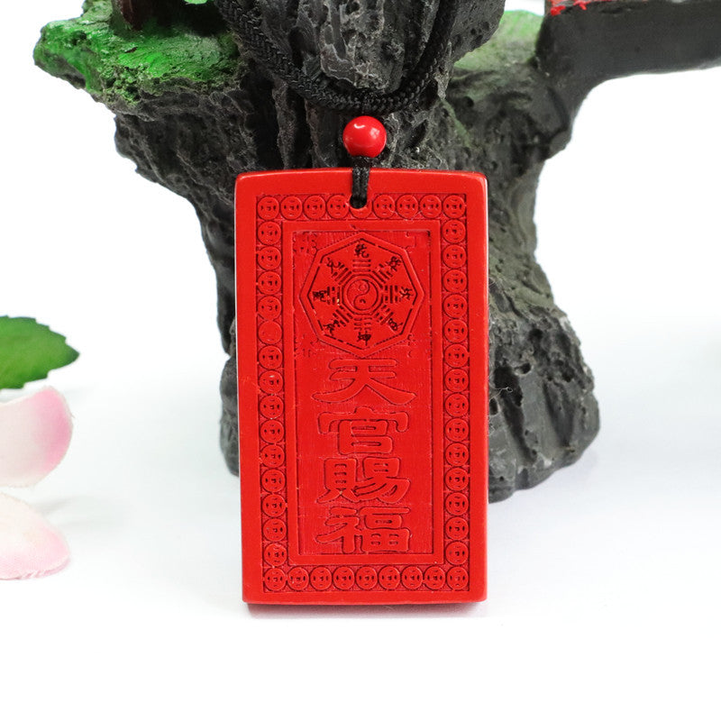 Red Sand Square Card Pendant with Cinnabar Stone