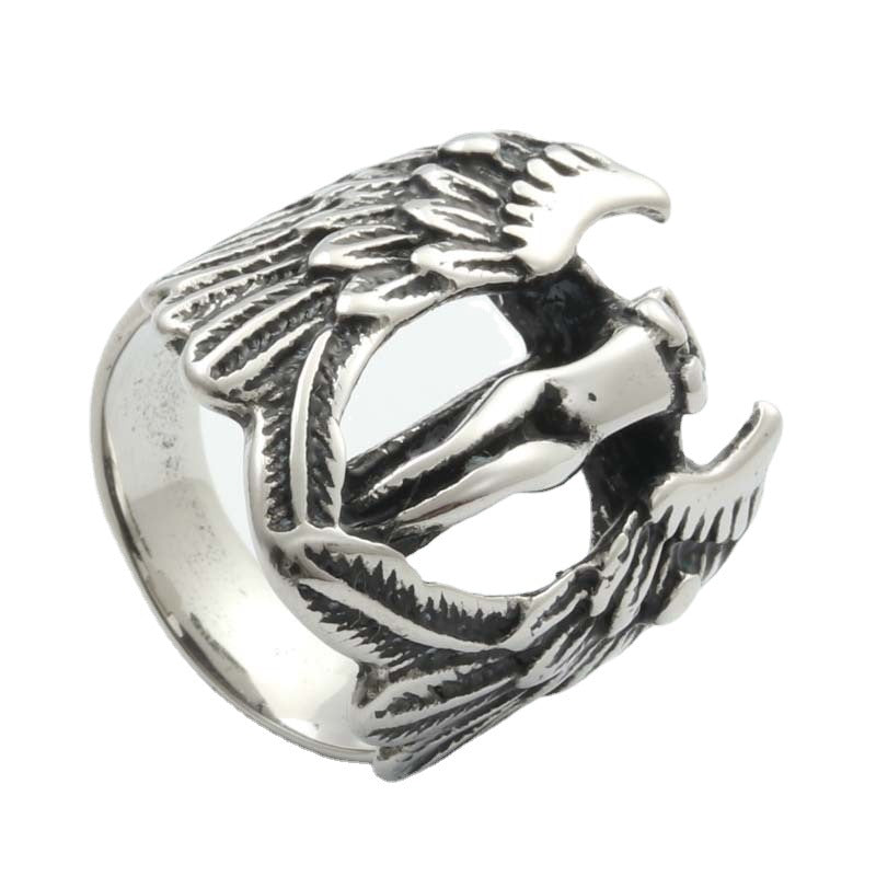 Titanium Steel Angel Wing Ring - Retro Men's Accessory for Timeless Style