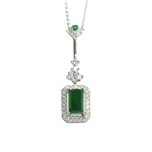 Fortune's Favor Sterling Silver Imperial Green Jadeite Ruyi Necklace