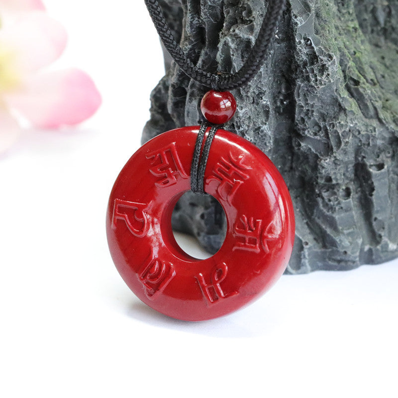 Cinnabar Pendant Purple Sand Six-character Proverbs Double Side Carving Pendant Jewelry