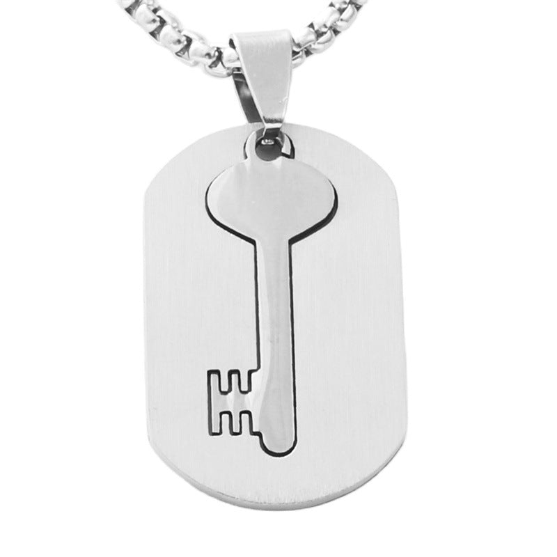 Trendy Titanium Steel Key Pendant Necklace for Men - Retro Sequined Design