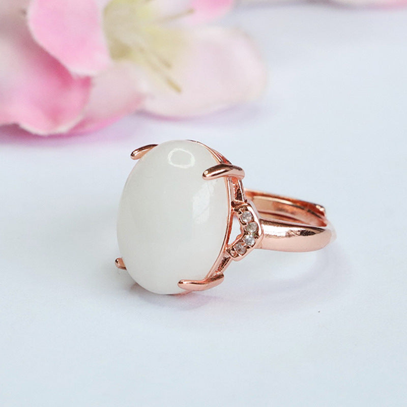 Oval White Jade Sterling Silver Ring from Fortune's Favor Collection