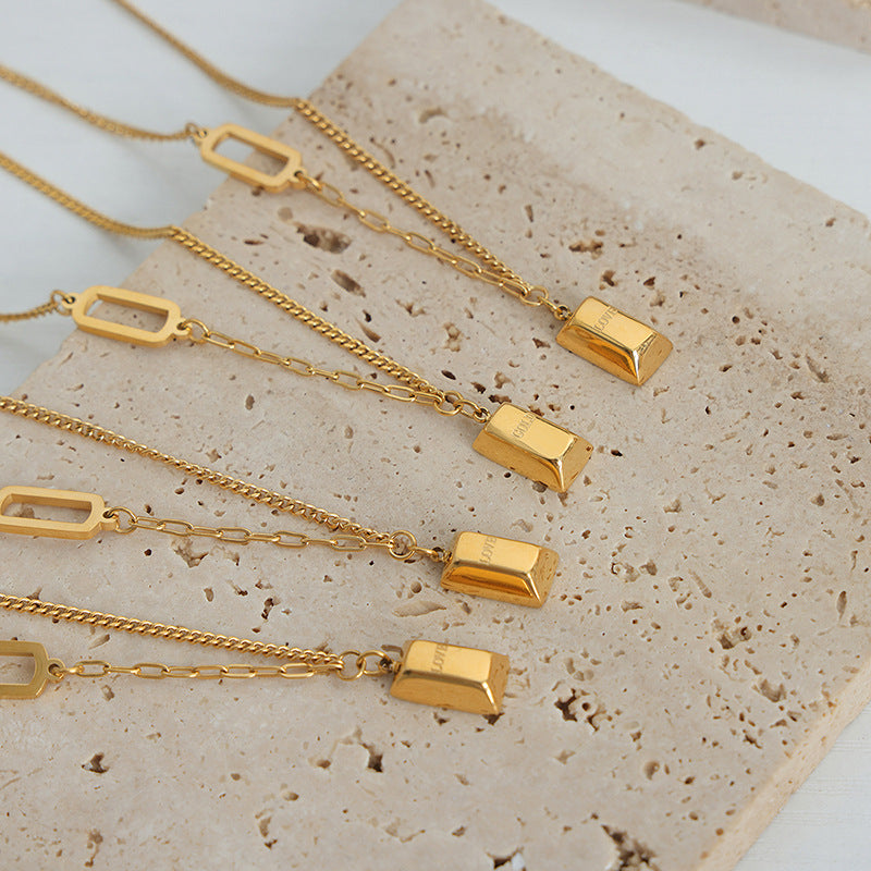 Gold-Plated Titanium Steel Geometric Pendant Necklace - Elegant Everyday Genie Jewelry
