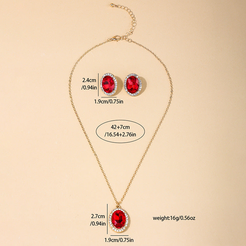 European Royalty Elegance Red Stone Earrings and Necklace Set by Vienna Verve