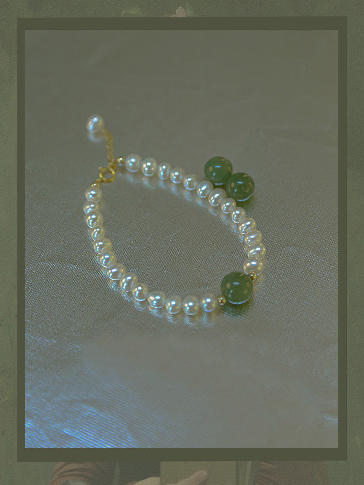 Fortune's Favor Sterling Silver Bracelet with Freshwater Pearl and Green Jade - Wholesale Jewelry