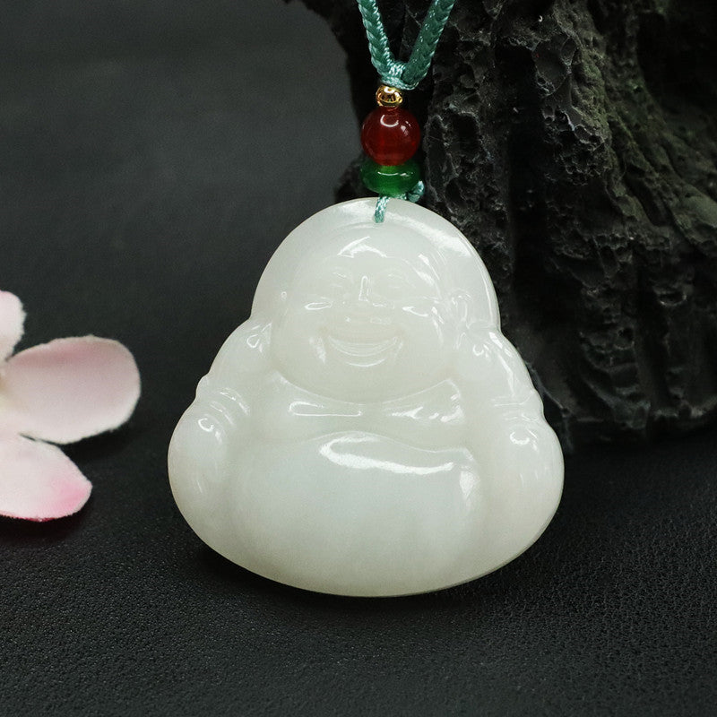 China-Chic White Jade Buddha Pendant with Sterling Silver Chain