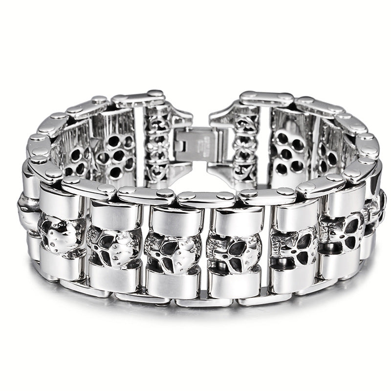 Men's Punk Style Skull Titanium Steel Bracelet - European and American Trend