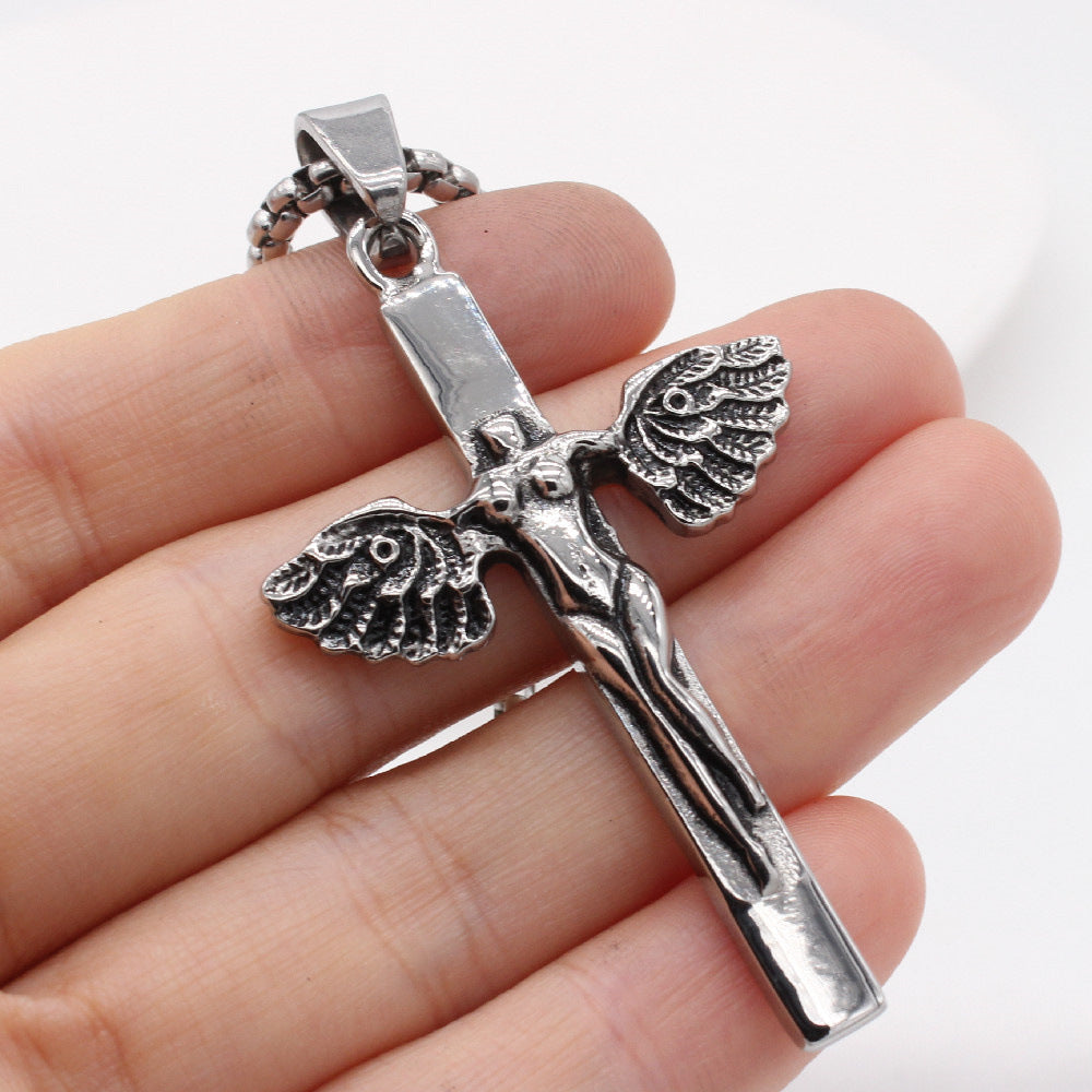 Angel Wings Cross Titanium Steel Pendant for Men