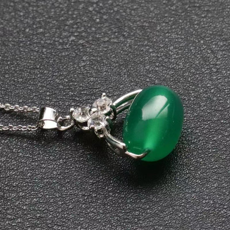 Green Chalcedony Bead Sterling Silver Pendant