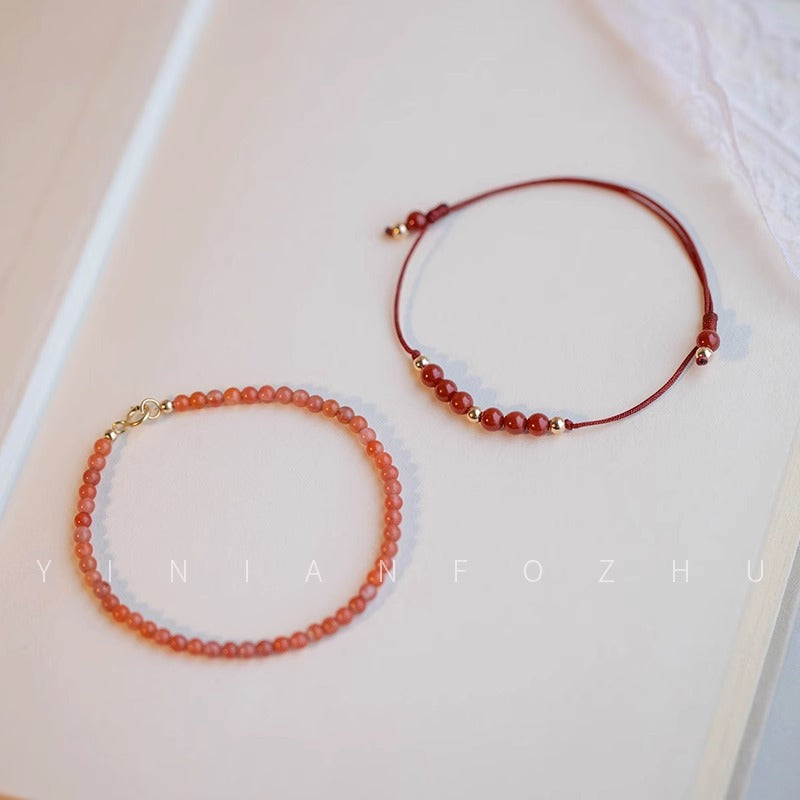 Red Agate Stackable Bracelet with 14k Gold Plated Lucky Beads