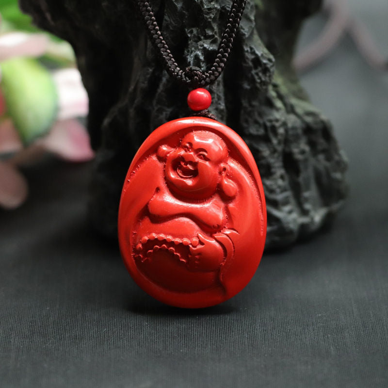 Red Sand Maitreya Buddha Pendant with Cinnabar Stone