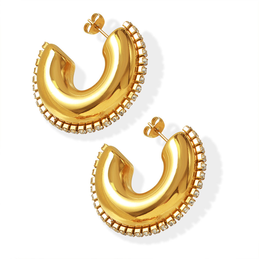 Golden Zircon C-Shaped Earrings by Planderful - Everyday Genie Collection