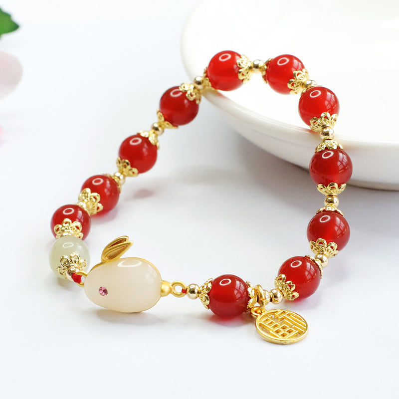 Blessed Rabbit Red Agate and Chalcedony Bracelet