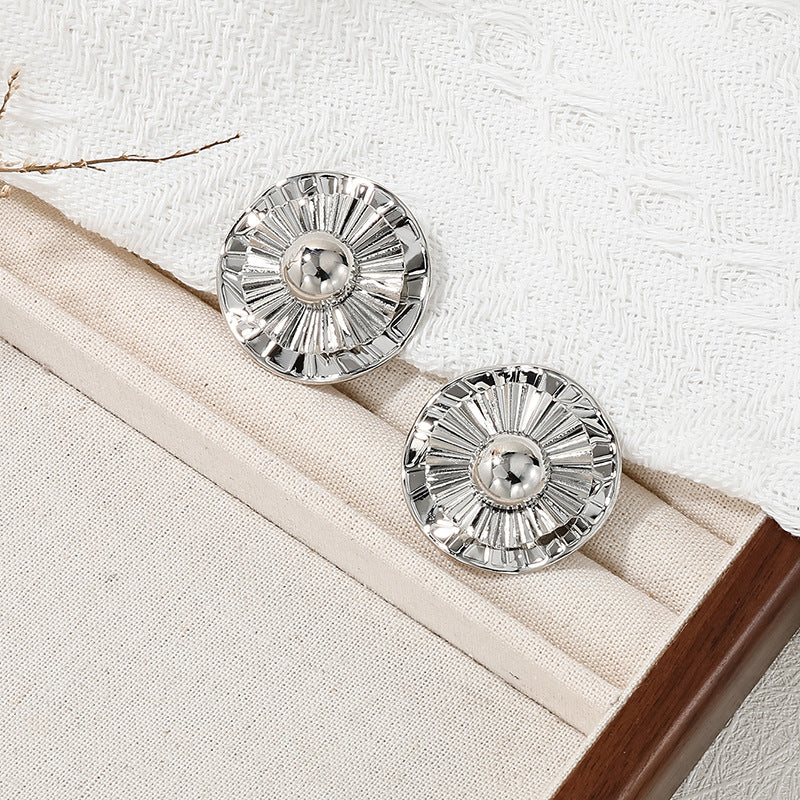 Elegant Vienna Verve Metal Pleated Button Earrings