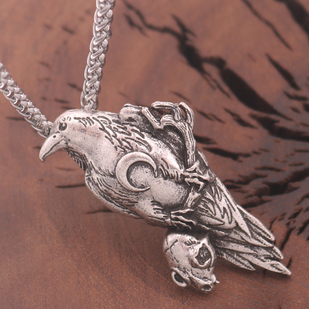 Norse Legacy Nordic Viking Skull Crow Pendant Men's Amulet Necklace