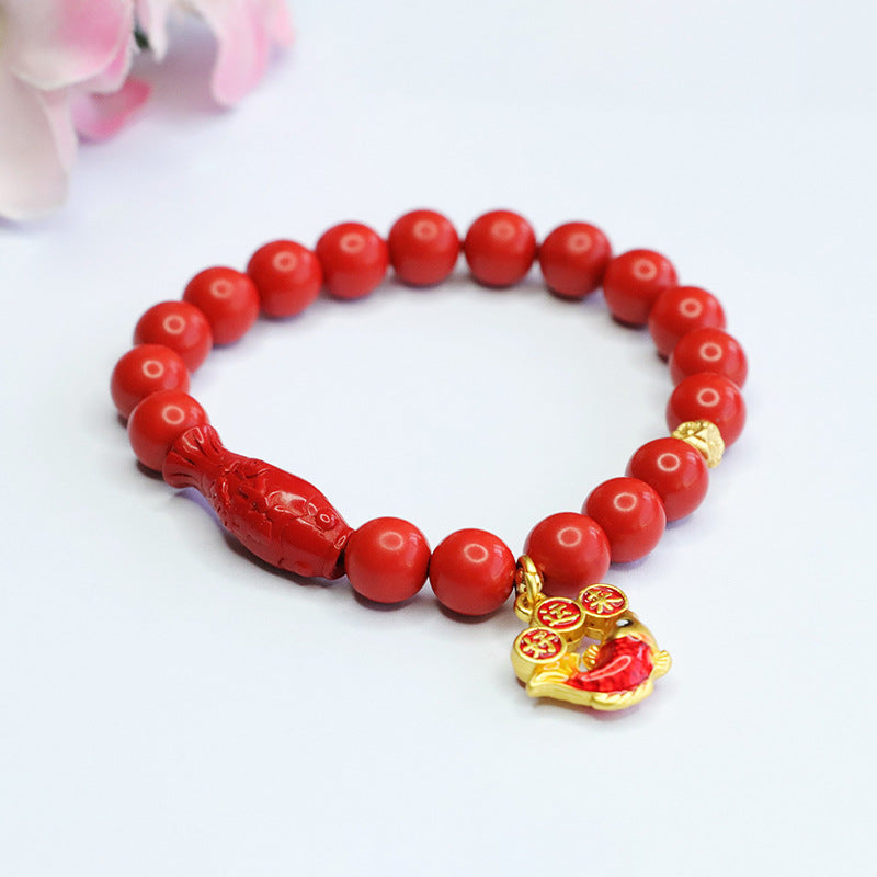 Cinnabar Stone Koi Bracelet