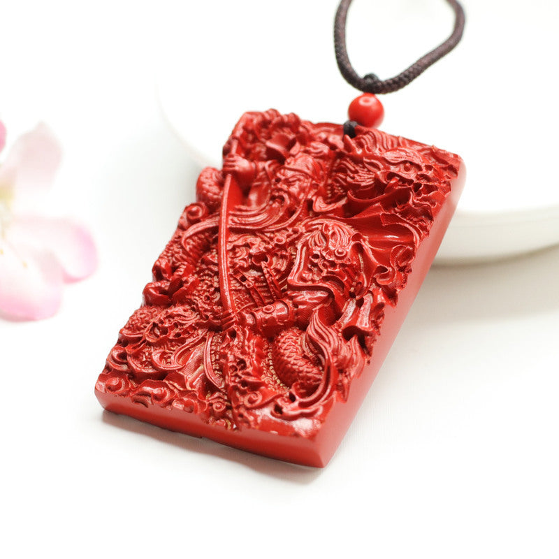 Guan Yu Pendant with Cinnabar Stone Detail