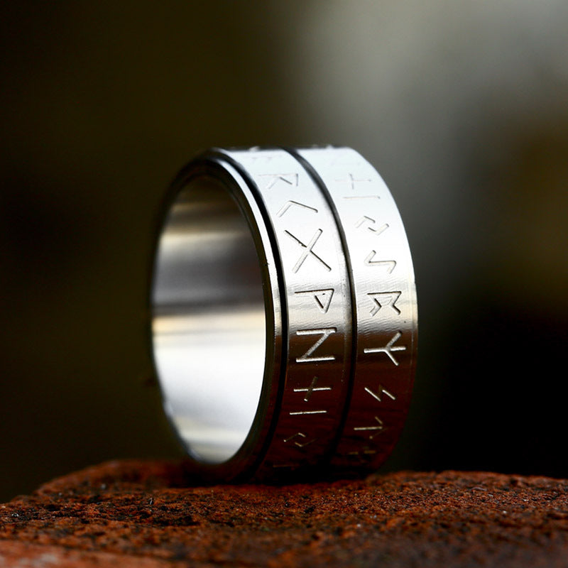 Men's Viking Letter Titanium Steel Ring - Simple Turning Design for Everyday Wear