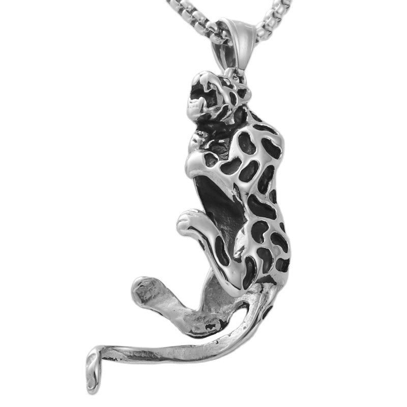 Trendy Titanium Steel Leopard Tusk Pendant Necklace for Men