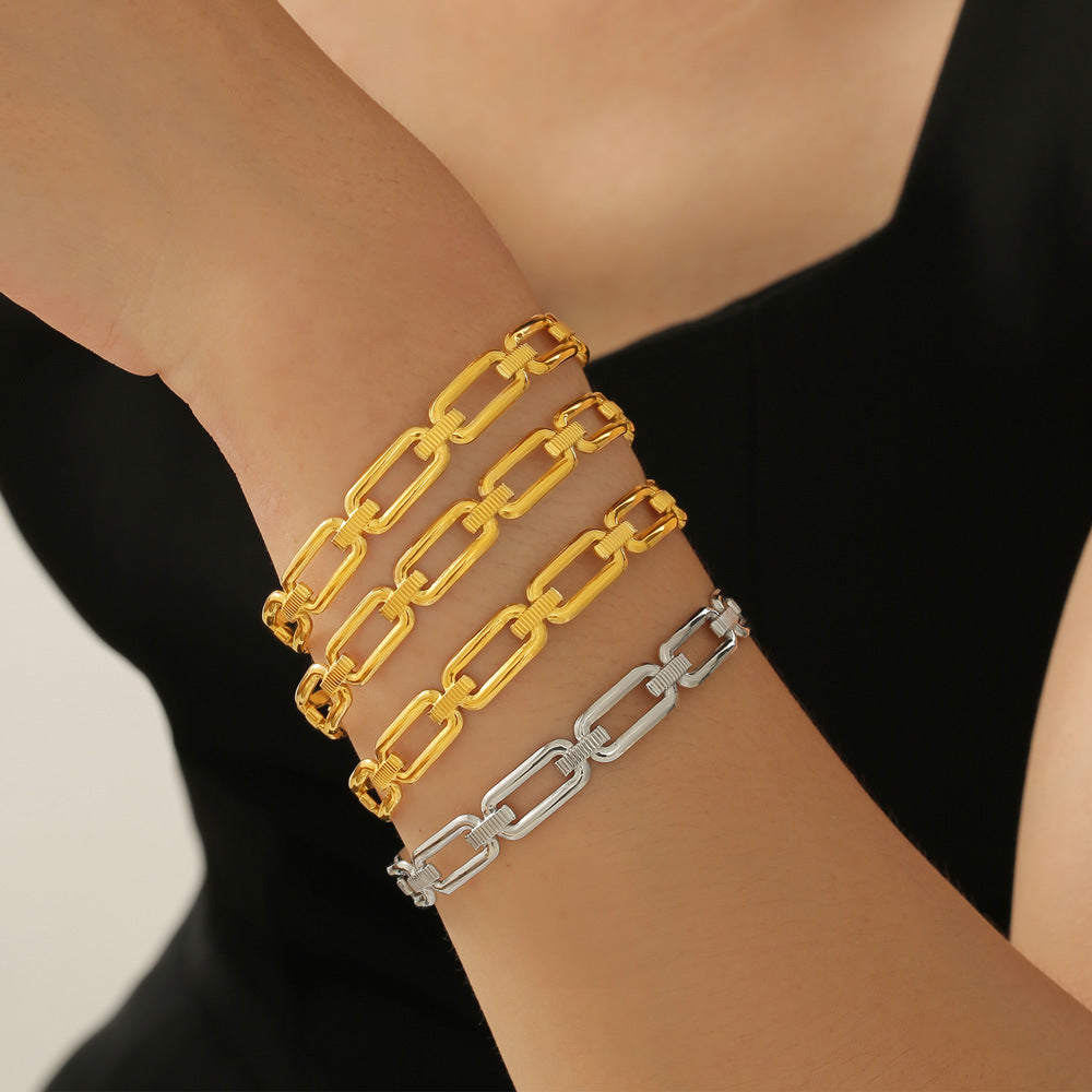 Stylish and Unique Gold-Plated Titanium Steel Bracelet with Geometric Back Splicing