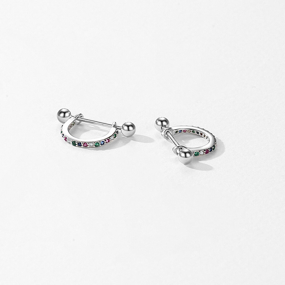 Colorful Zircon Sterling Silver Ear Buckles for Women's Fashion and Personality