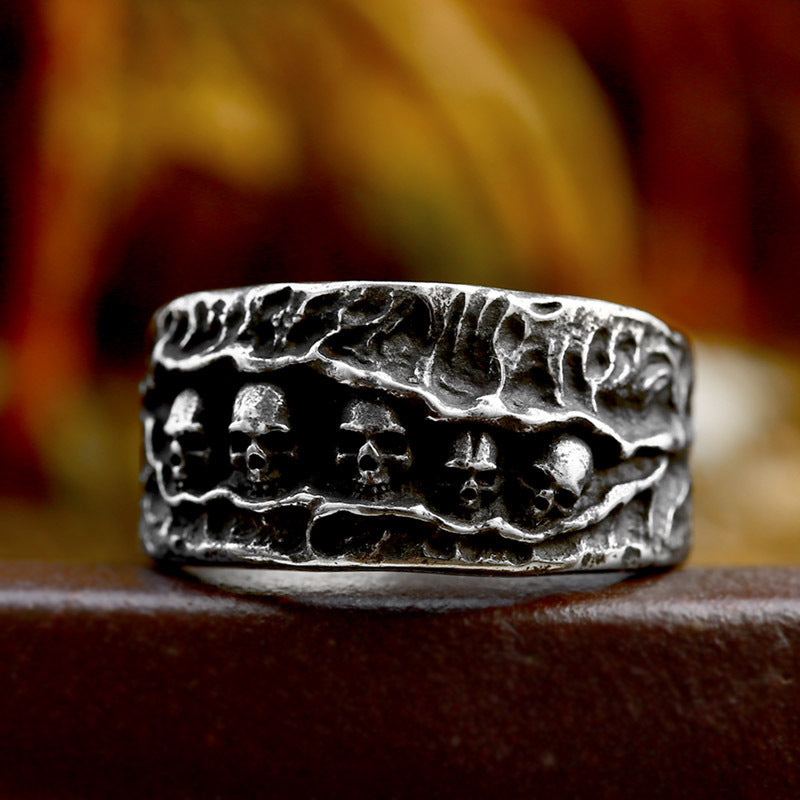 Wholesale Men's Skull Titanium Steel Ring - European and American Hip-Hop Punk Style, New Stainless Steel Design