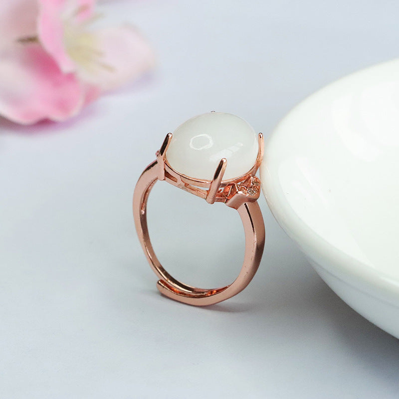 Oval White Jade Sterling Silver Ring from Fortune's Favor Collection