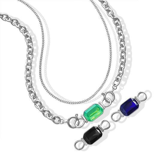 Boho Chic Double-Layer Zircon Necklace with Titanium Steel Chain