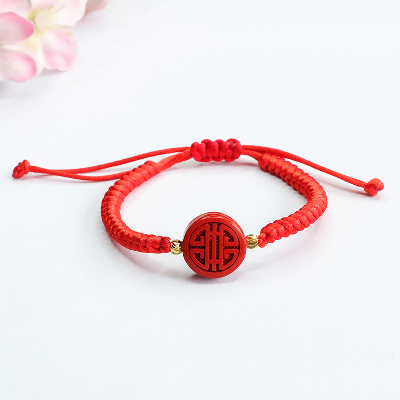 Red Sand Cinnabar Bracelet with Double Happiness Design