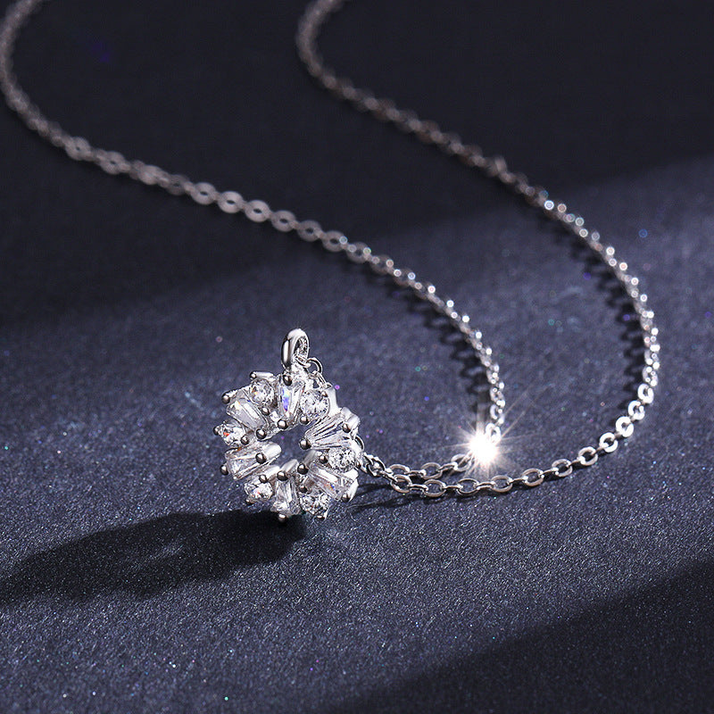 Sterling Silver Cross Chain Necklace with Zircon Flowers