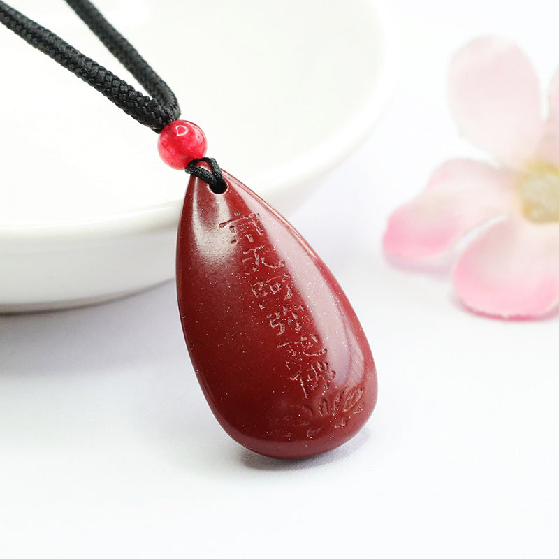 Vermilion Sand Amitabha Buddha Water Droplet Pendant with Cinnabar Stone