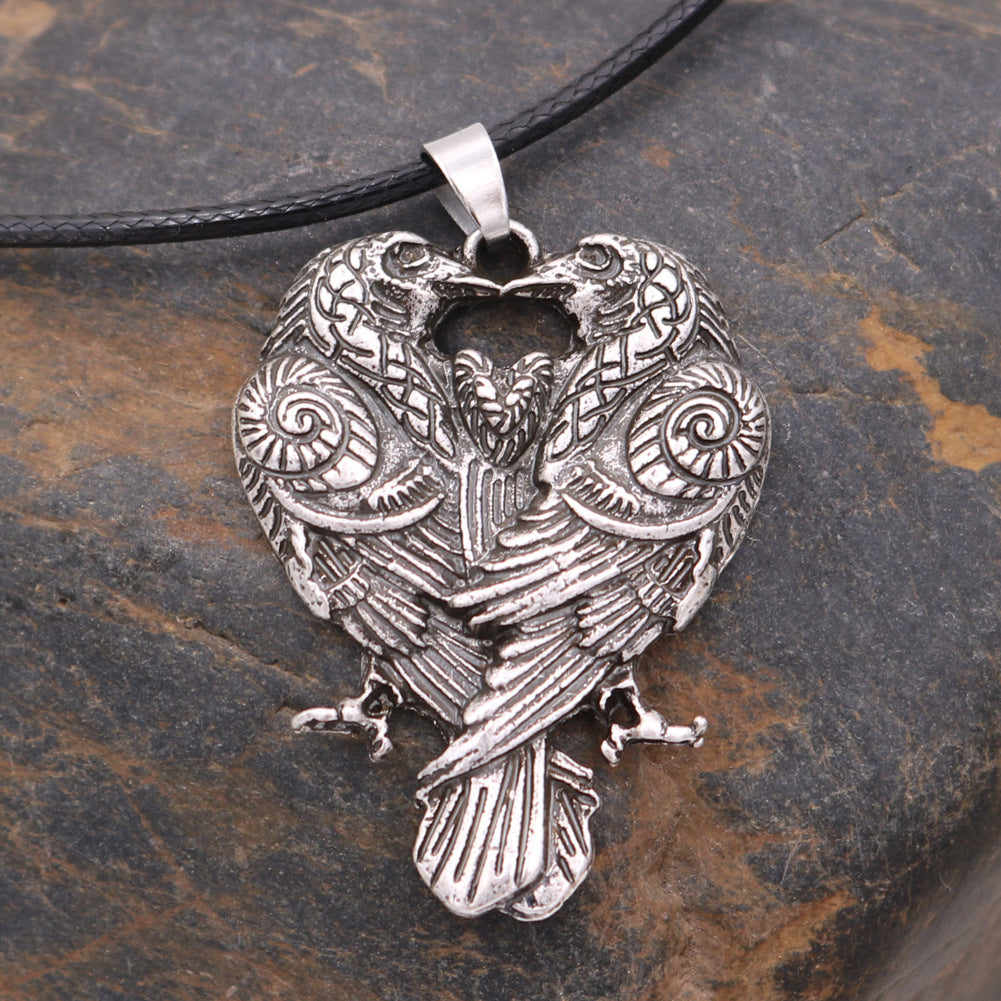 Mystical Odin Crow Alloy Necklace from Planderful's Norse Legacy Collection