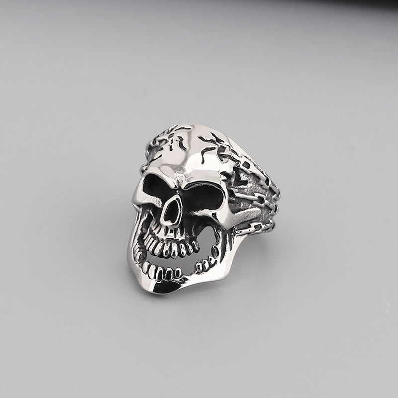 Gothic Skull Punk Ring: Exaggerated Ghost Head Titanium Steel Accessory for Men