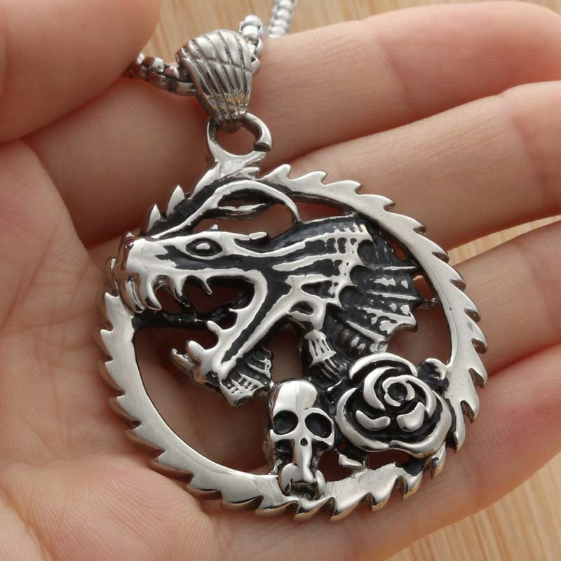 Titanium Steel Dragon Pendant Necklace - Retro Punk Style for Men