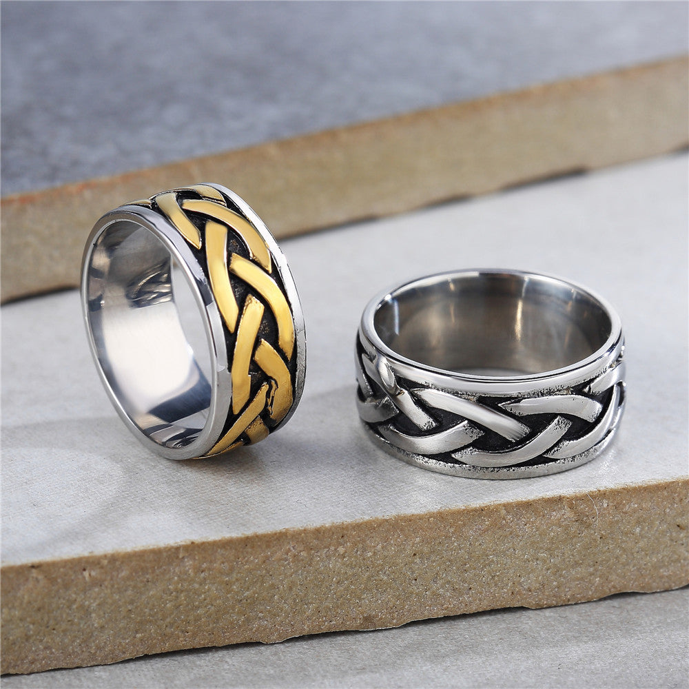 Retro Woven Viking Titanium Steel Ring for Men