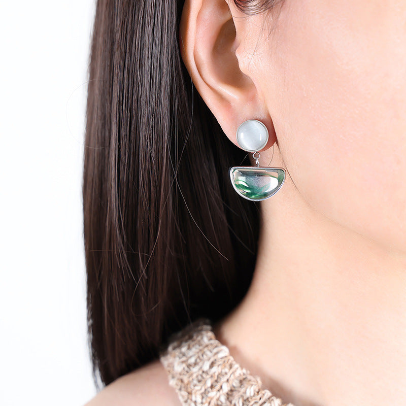 Elegant Opal Resin Earrings with Gold-Plated Details