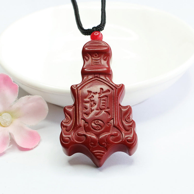 Cinnabar Vajra Pestle Pendant with Purple Gold Sand - Fortune's Favor Piece