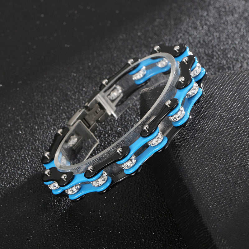 Trendy Men's Titanium Steel Locomotive Bracelet with Zircon Accents